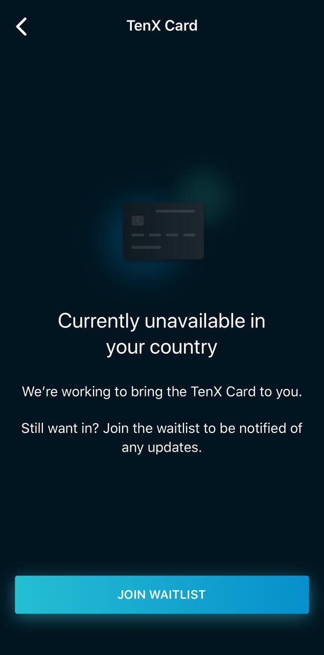 заказ карты через приложение TenX