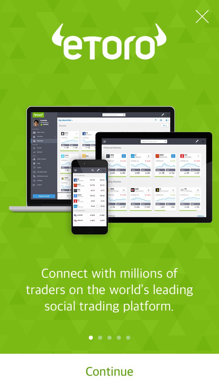 вход в приложение eToro – Social Trading