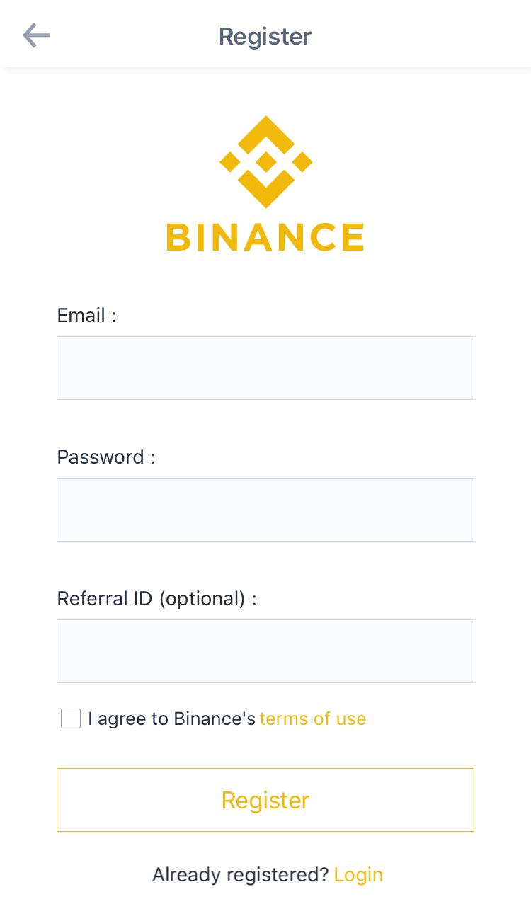 регистрация в приложении Binance